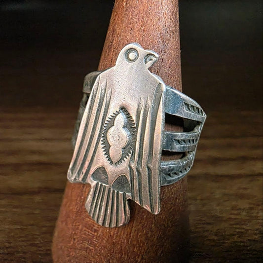 Vintage Indian jewelry, Thunderbird ring, 1930s, Navajo.