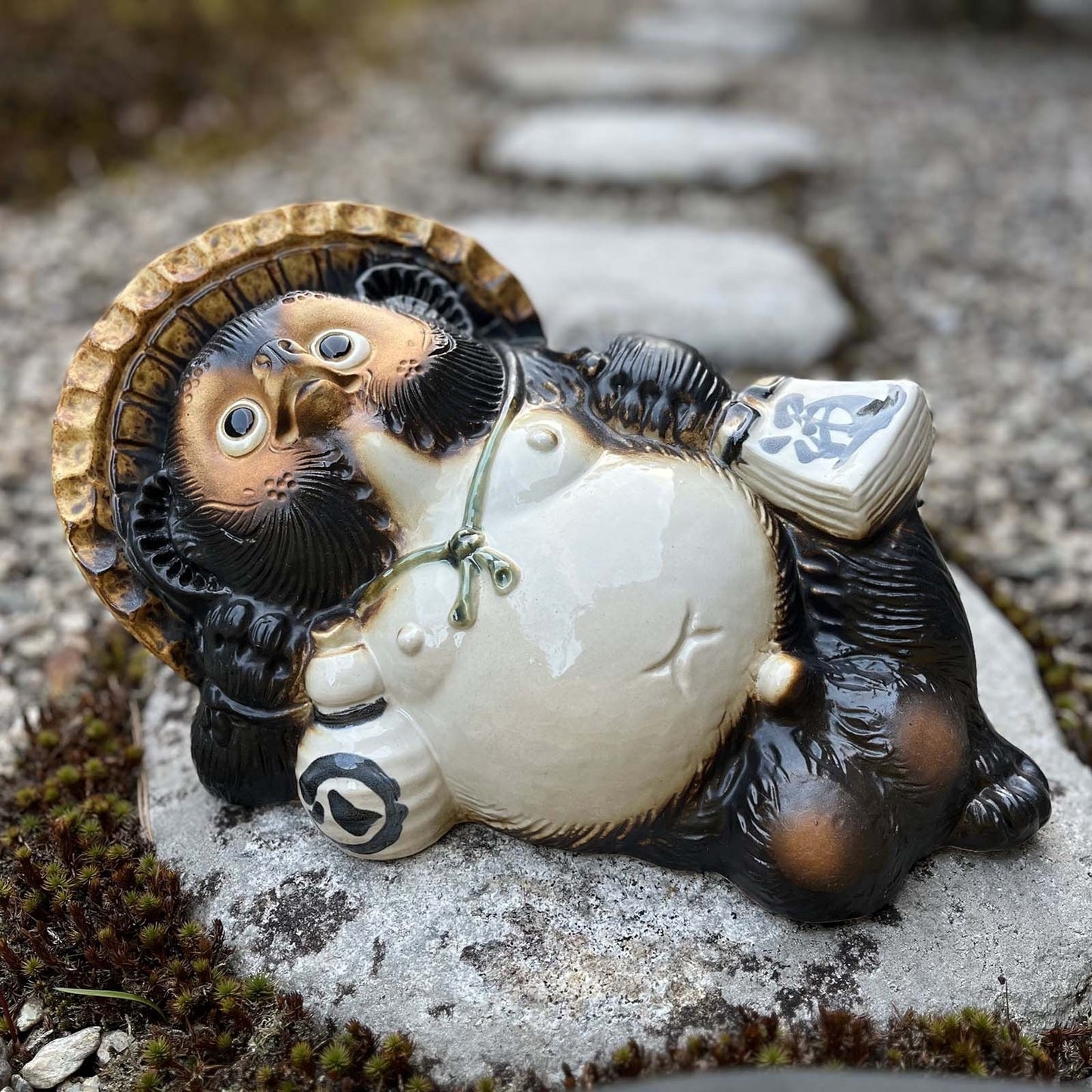 Japanese Shigaraki Yaki Gorone Tanuki Raccoon Dog Figurine Pottery Lucky Charm