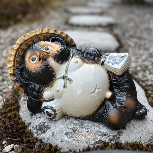 Japanese Shigaraki Yaki Gorone Tanuki Raccoon Dog Figurine Pottery Lucky Charm