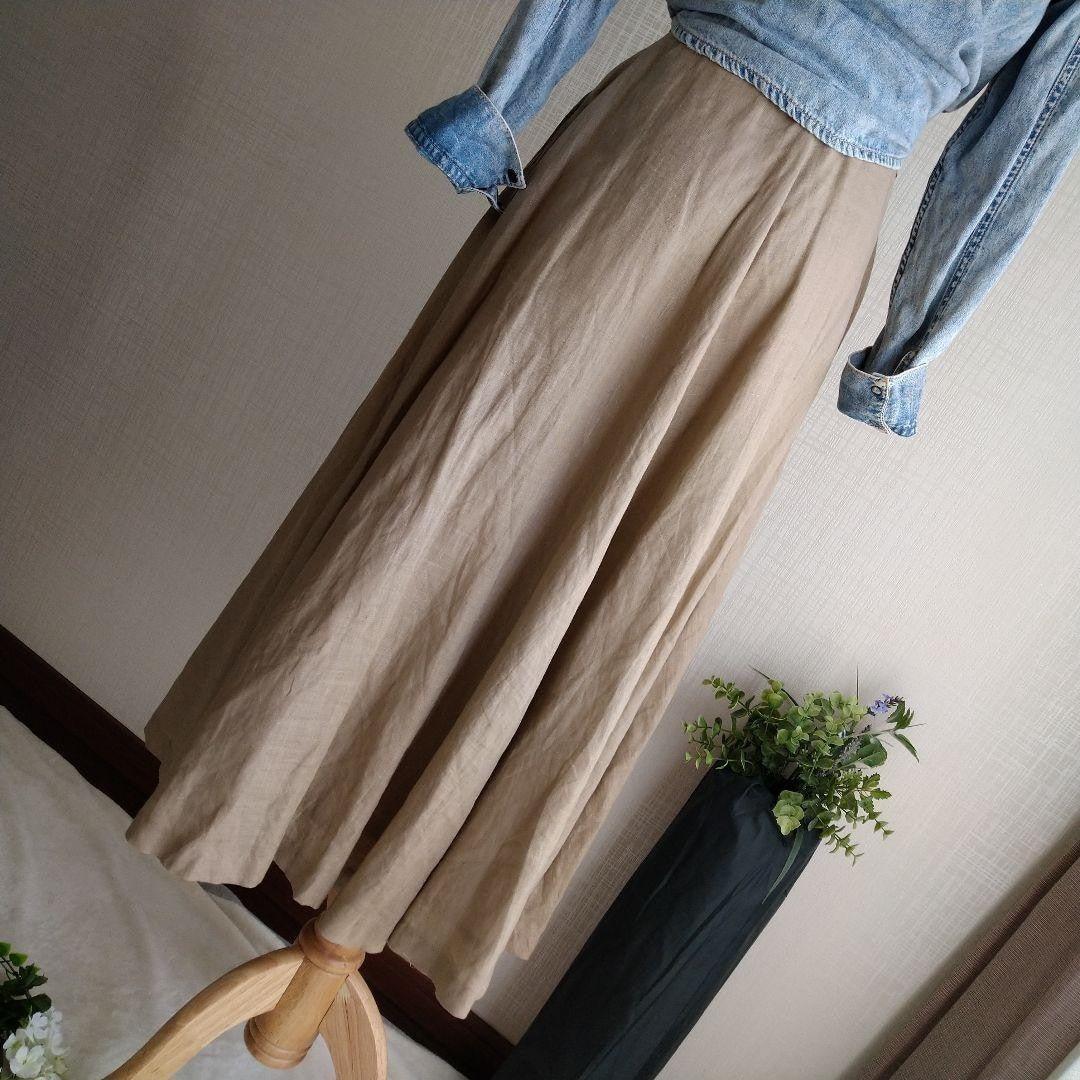 Rare Ralph Lauren Linen Long Skirt A-Line Beige Size 9 Elegant Maxi