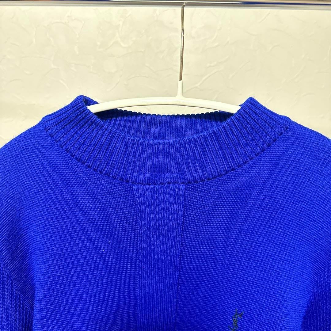 Yves Saint Laurent Woman M Ysl Blue Knit Dress Long Sleeve Vintage Stylish Cloth