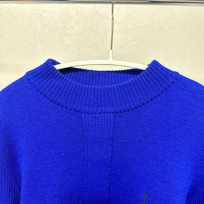 Yves Saint Laurent Woman M Ysl Blue Knit Dress Long Sleeve Vintage Stylish Cloth