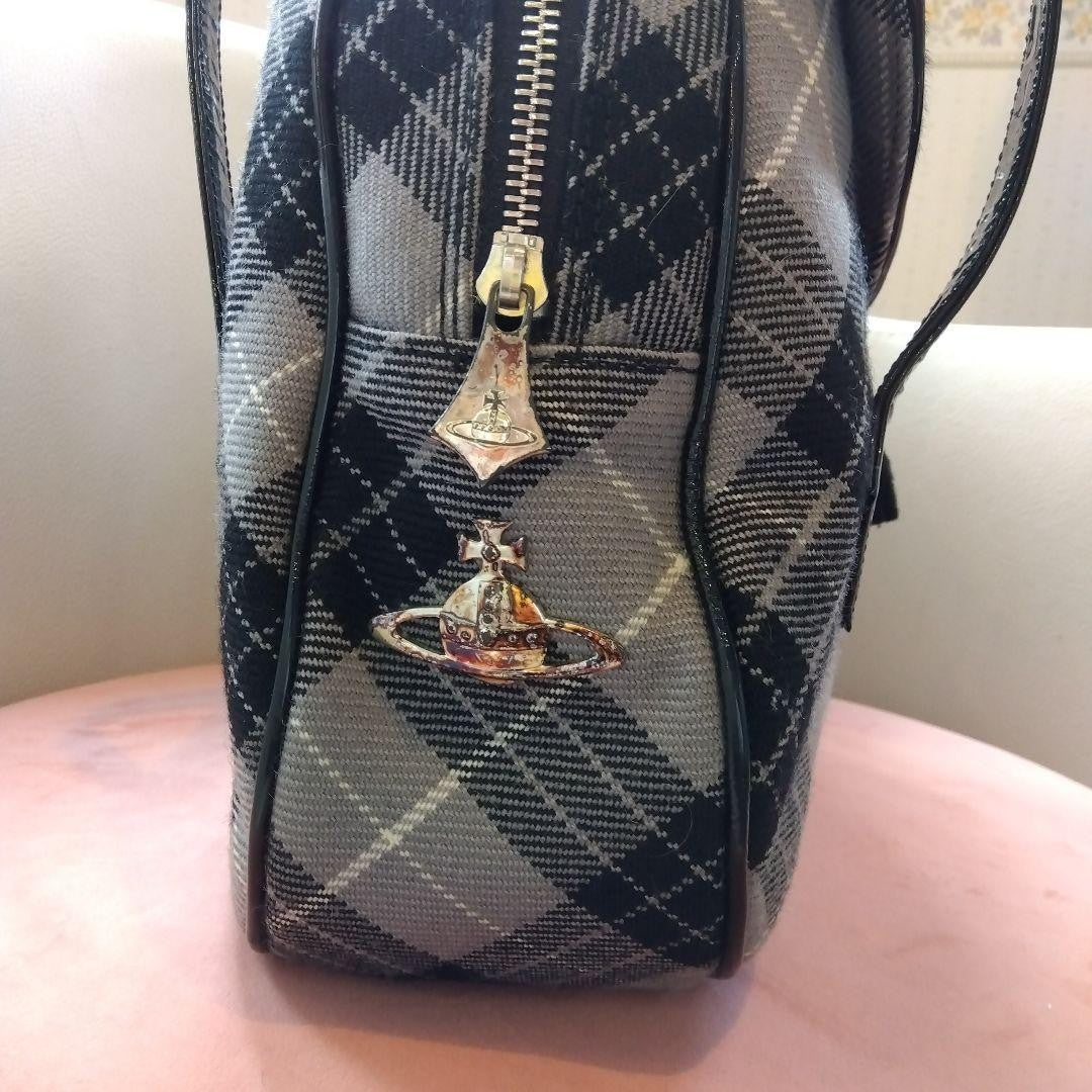 Vivienne Westwood Plaid Shoulder Bag Horsehide Leather Fringe Charm #EK ZEA