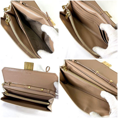 Miu Miu Chain Wallet Leather Pink Gold Auth am8441