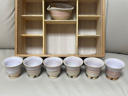 Japanese Tea Ceremony Set, Ceramic, with Storage Box Hagi-yaki Sencha Tea Set