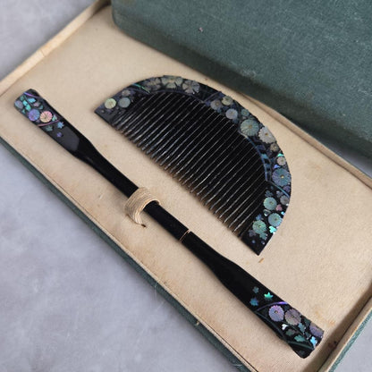 Japanese Hairpin, Comb, Black Lacquer, Mother-Of-Pearl, Hair Ornament, , N5, , C