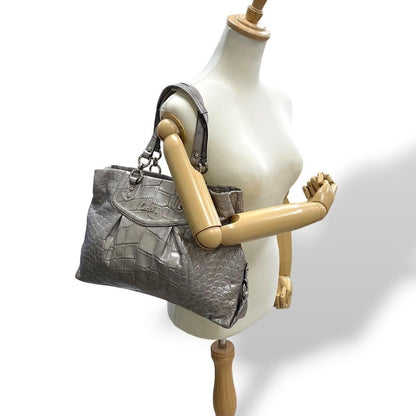 COACH Ashley Croc Embossed Leather Tote Bag Silver Y2K Rare