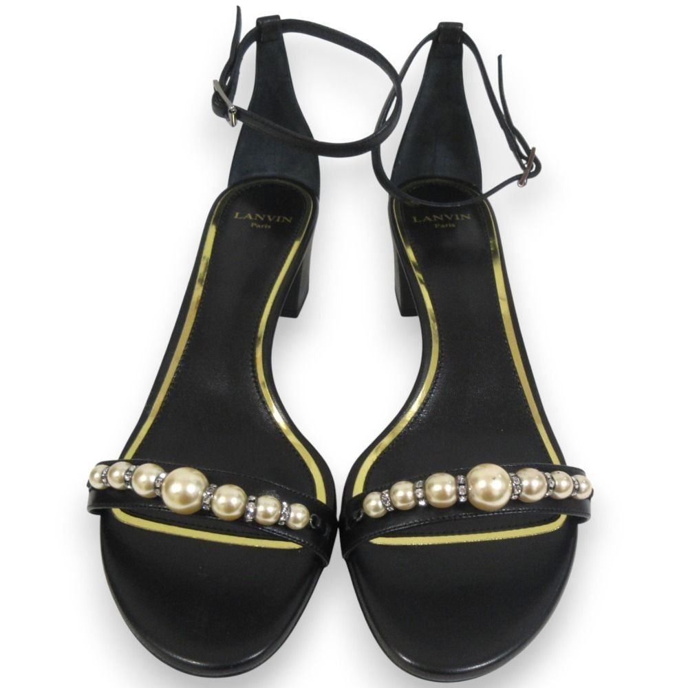 LANVIN Faux pearl embellished ankle strap sandals 40.5 Black Women USED