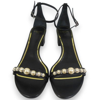 LANVIN Faux pearl embellished ankle strap sandals 40.5 Black Women USED