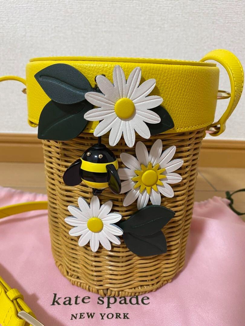 Kate Spade BUZZ HONEY POT Crossbody BEE Wicker Yellow Bag