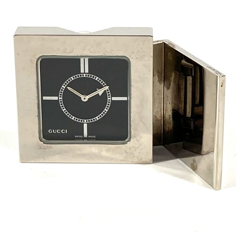 GUCCI REF0840 Logo Travel Watch Watch Interior Table clock SS Silver