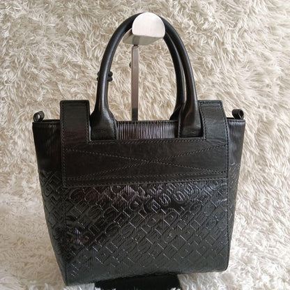 DIESEL Embossed Logo Black Leather Shoulder Bag Monogram Handbag Excellent Cond