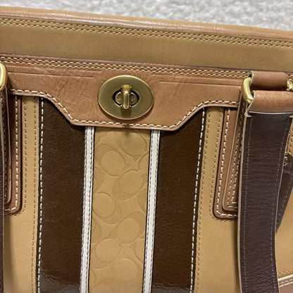 Coach Signature Hamptons Leather Tote Bag Brown Beige Vintage Authentic