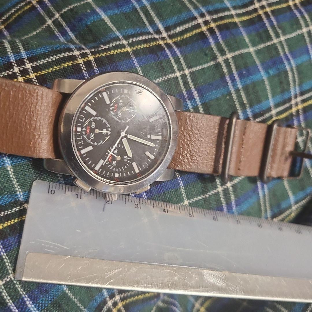 Agnes B. Military V-654 Analog Quartz Men Chronograph Wind Chrono Watch Vintage