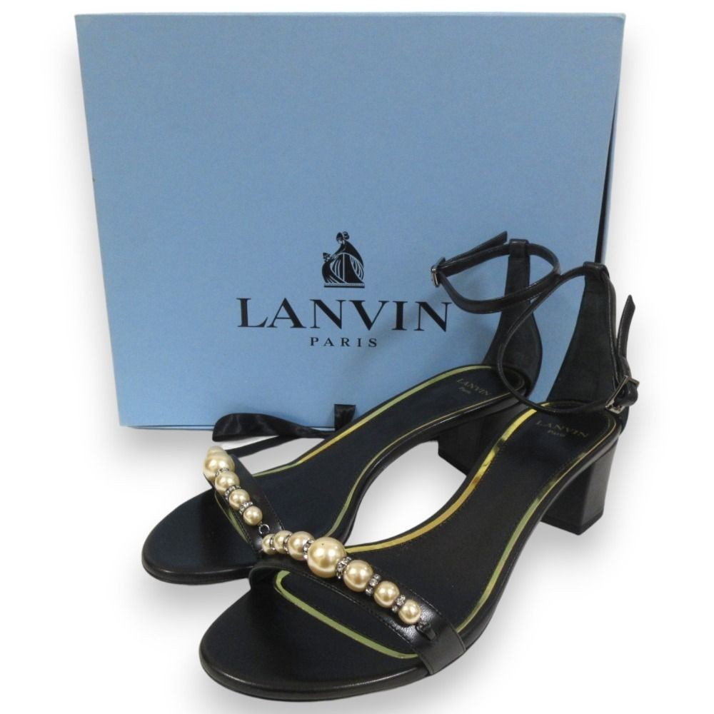 LANVIN Faux pearl embellished ankle strap sandals 40.5 Black Women USED