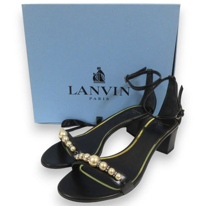 LANVIN Faux pearl embellished ankle strap sandals 40.5 Black Women USED