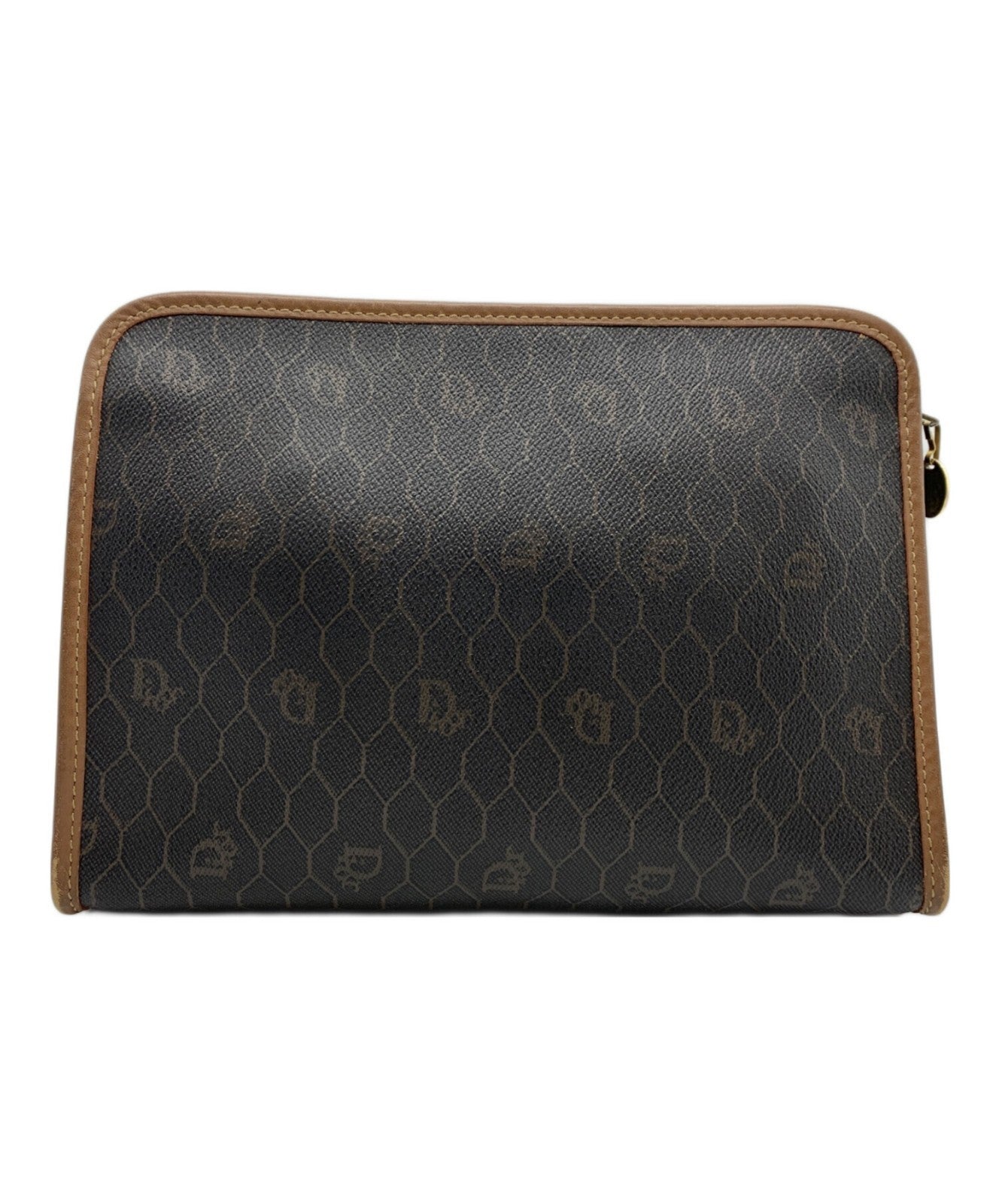 Dior Honeycomb Clutch Bag Brown Canvas Leather Vintage Authentic