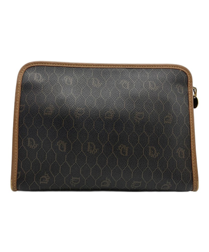 Dior Honeycomb Clutch Bag Brown Canvas Leather Vintage Authentic