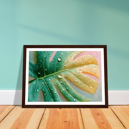 Droplets and Monstera Hawaiian art, wall hanging interior, limited edition.