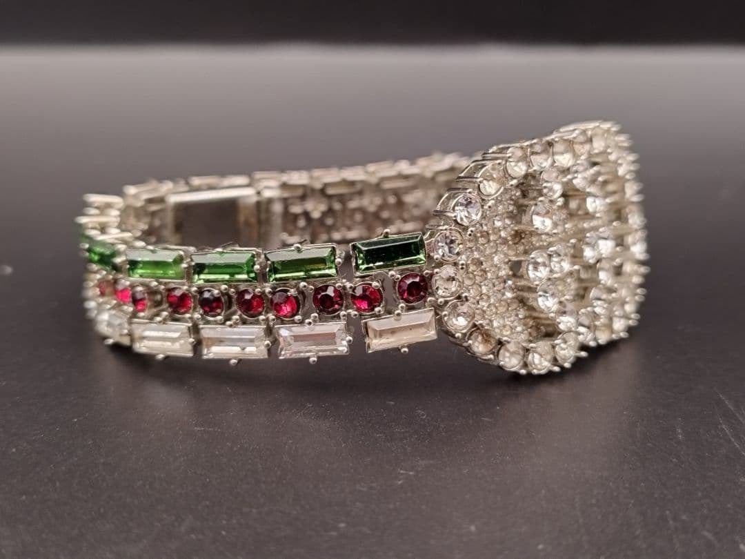 Authentic GUCCI Crystal GG Web Bracelet Silver Tone Vintage Rare Jewelry Italy