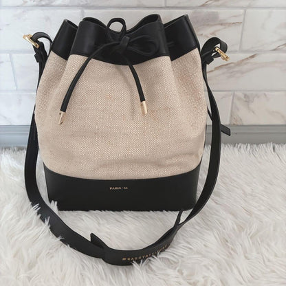 PARIS/64 Mini Leather Rafia Black Shoulder Bag Vintage Authentic Lightweight