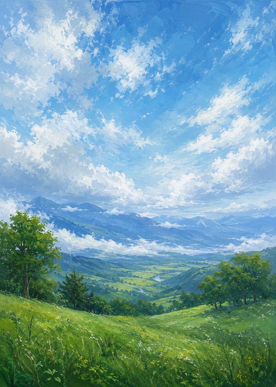 Blue sky and plateau mountain range - Digital art landscape painting