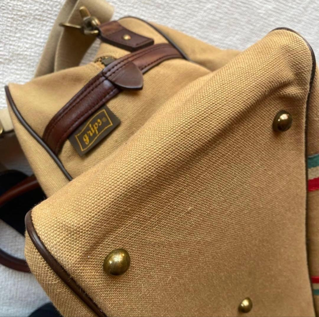 Rare grips Boston 2way Shoulder Bag Vintage Beige Leather Travel Purse