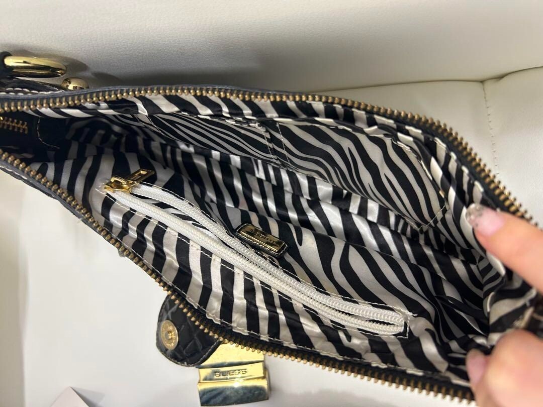 Guess Chain Shoulder Bag Purse w/Padlock Y2K Black Faux Leather USED from japan