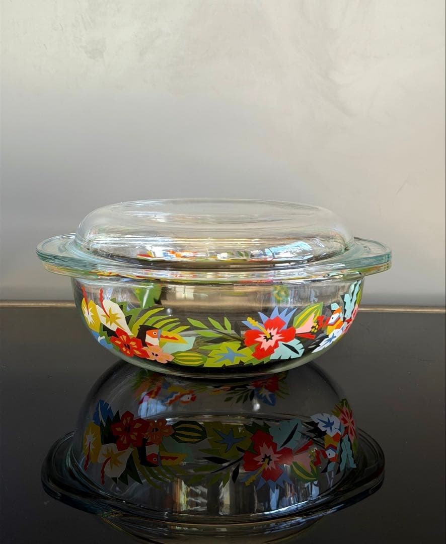 Retro Pop Glass Bowl Casserole with Lid Pyrex Floral Rare Vintage Collectible