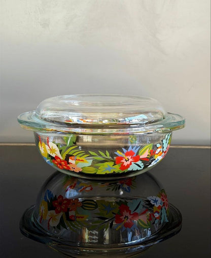 Retro Pop Glass Bowl Casserole with Lid Pyrex Floral Rare Vintage Collectible