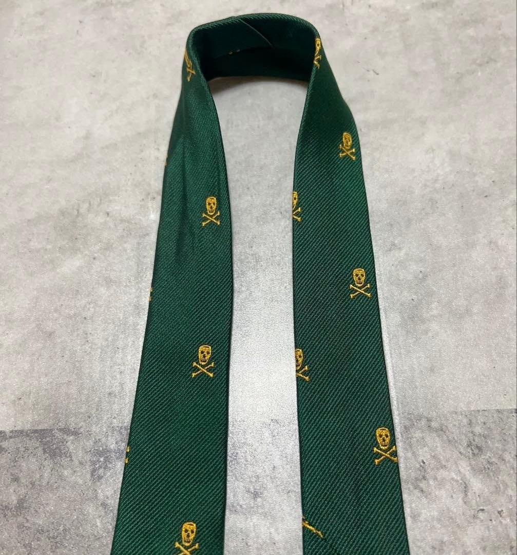 Ralph Lauren Rugby Skull Crossbones Green Silk Necktie Rare Discontinued Mint