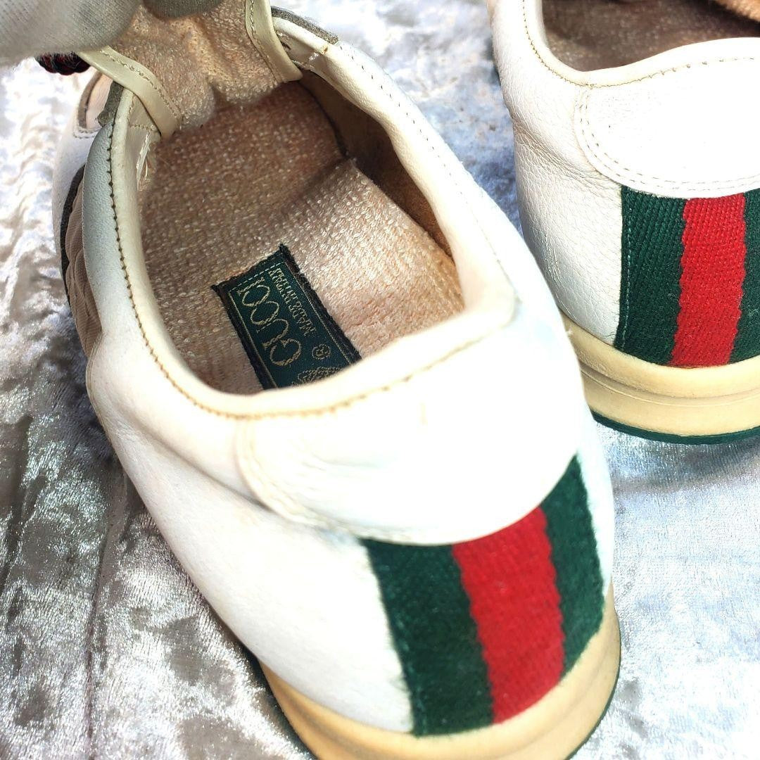 Rare GUCCI 23cm White Leather Sherry Line Low-Top Sneakers Vintage Italian Made