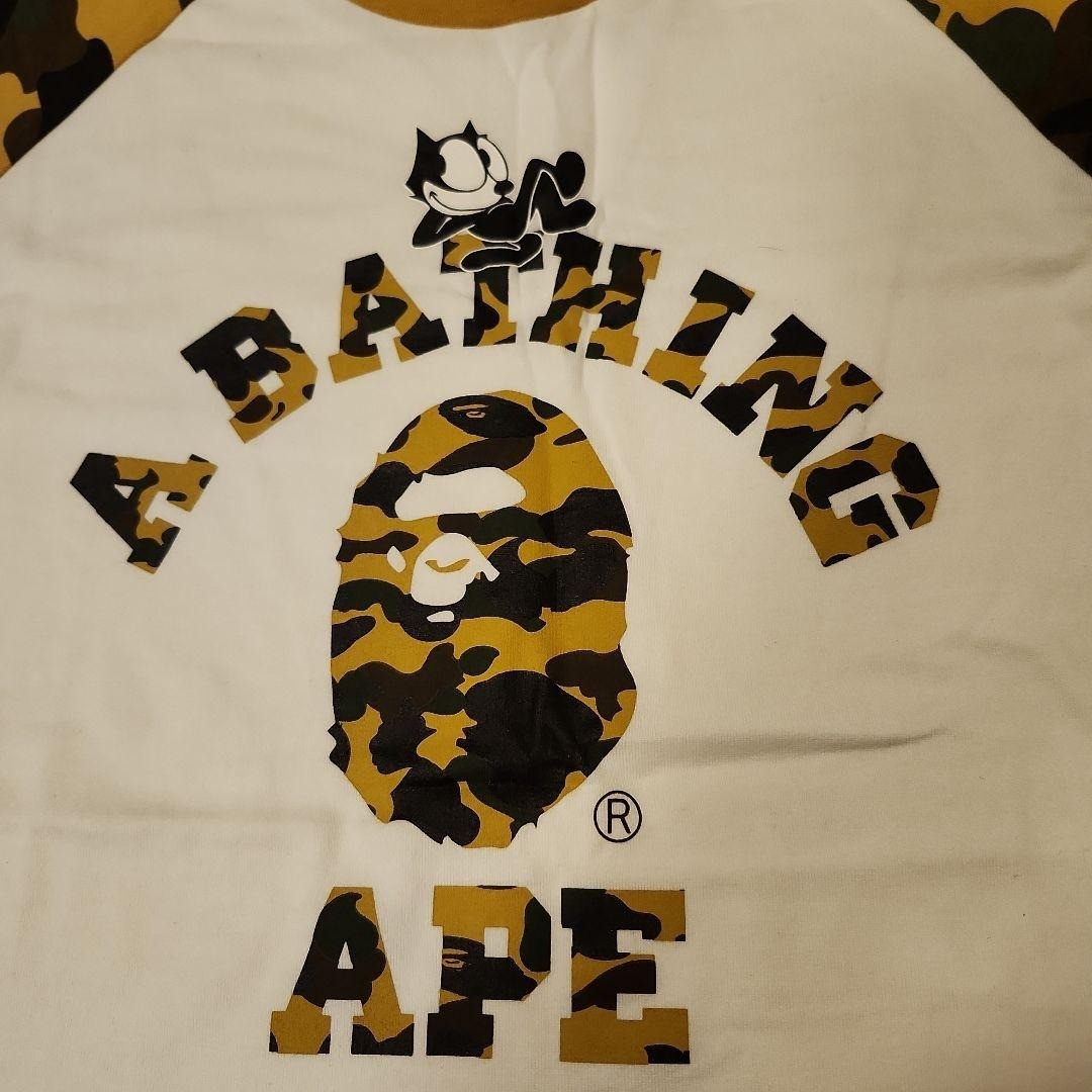 BAPE A Bathing Ape T-Shirt Size S Felix The Cat Baby Milo Raglan 3/4 Sleeve