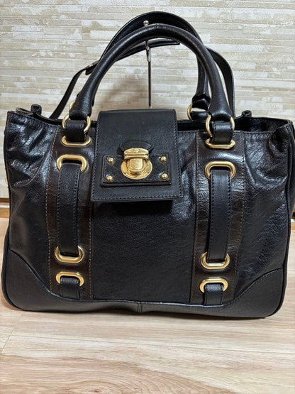 Marc Jacobs All Leather Black Shoulder Bag 2Way Handbag with Gold Hardware