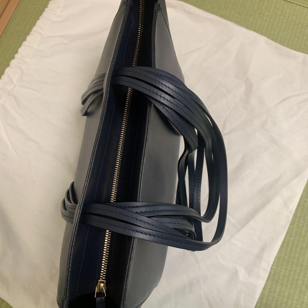MANSUR GAVRIEL Leather Navy Tote Bag Fringed Simple Authentic Women's