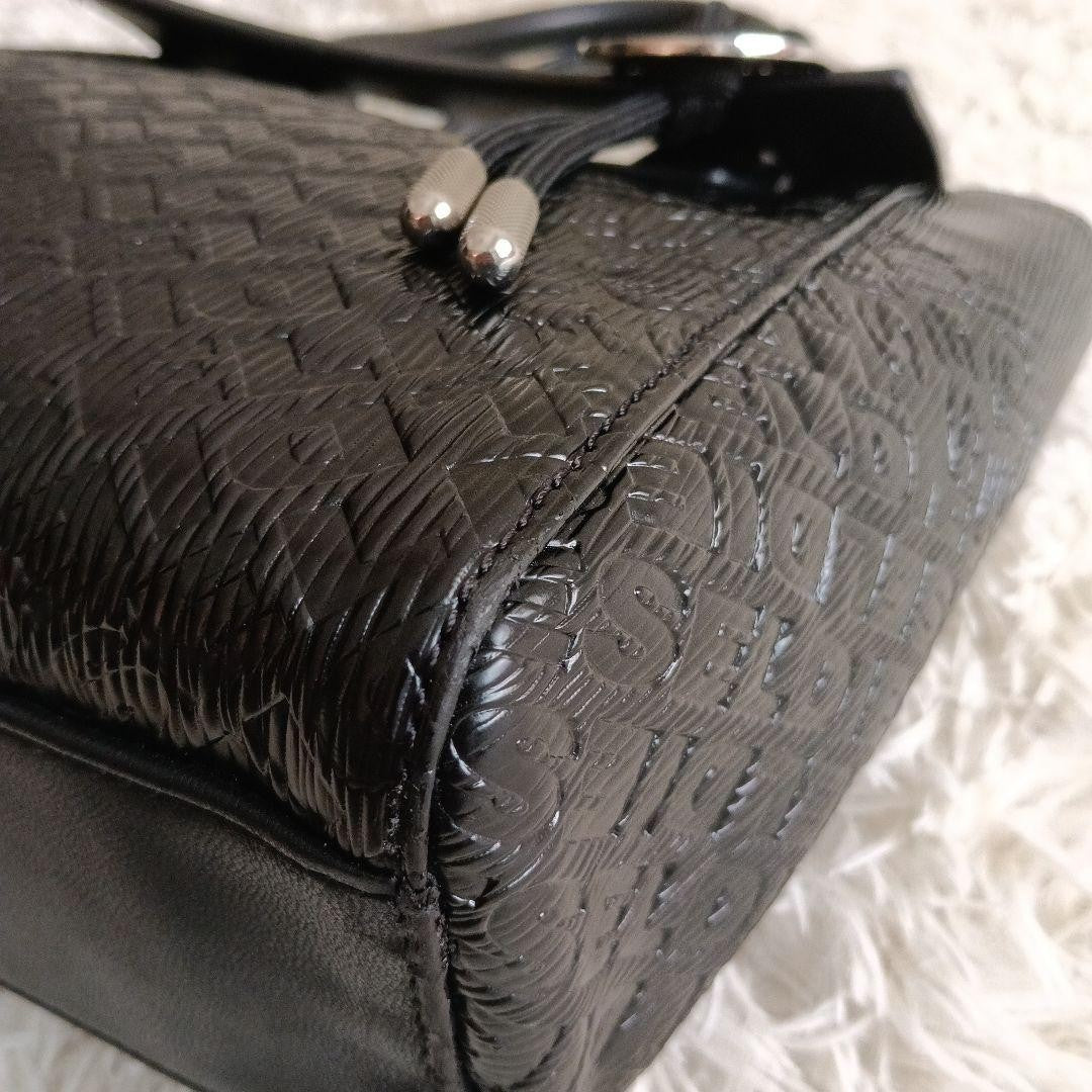 DIESEL Embossed Logo Black Leather Shoulder Bag Monogram Handbag Excellent Cond