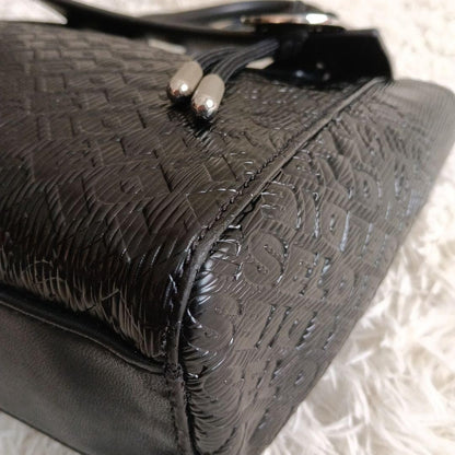 DIESEL Embossed Logo Black Leather Shoulder Bag Monogram Handbag Excellent Cond
