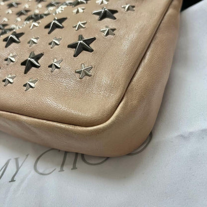 Authentic JIMMY CHOO Studs Leather Clutch Bag Hand Bag Pink Beige Used F/S