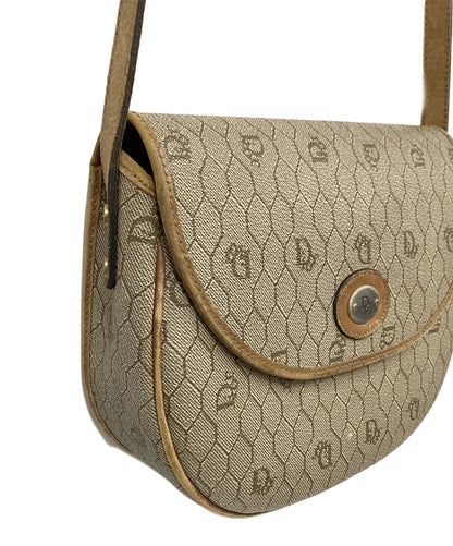 Dior Honeycomb Shoulder Crossbody Bag Beige Canvas Leather Vintage Auth 115534