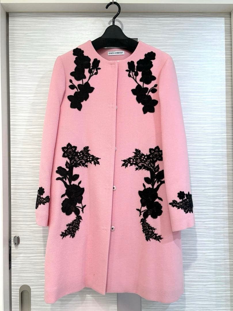 DOLCE & GABBANA Coat 11/12 Pink Embroidered Wool Women's Outerwear