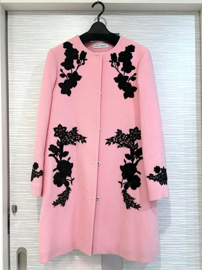 DOLCE & GABBANA Coat 11/12 Pink Embroidered Wool Women's Outerwear