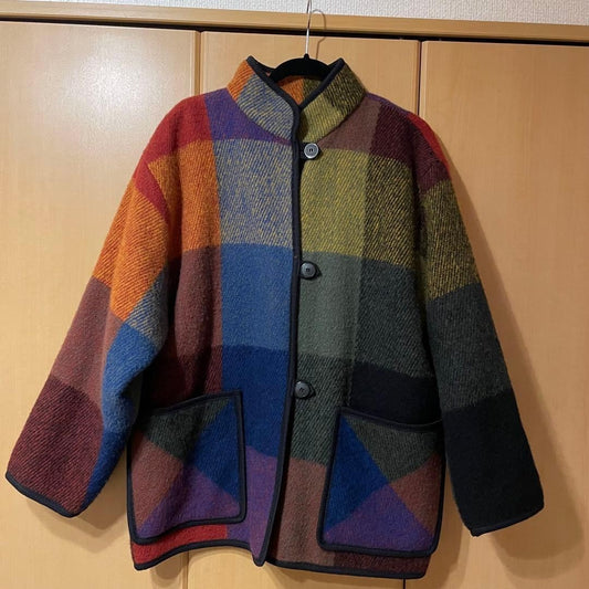 Lillunn Design Norway Blanket Coat Limited Edition Rare Multicolor check pattern