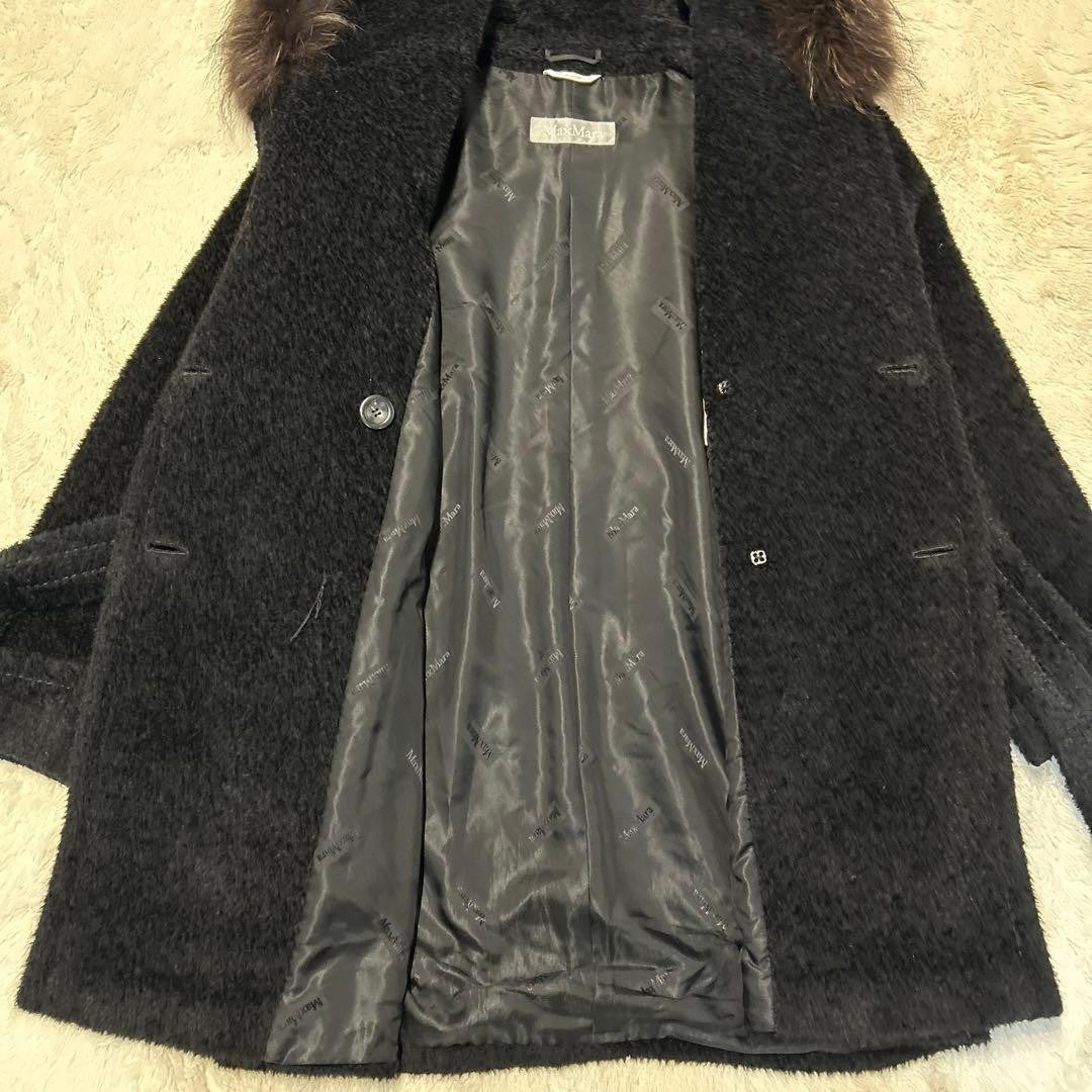 Max Mara Belted Alpaca Shaggy Fur Coat Jacket Blouson Women Size 42 Black