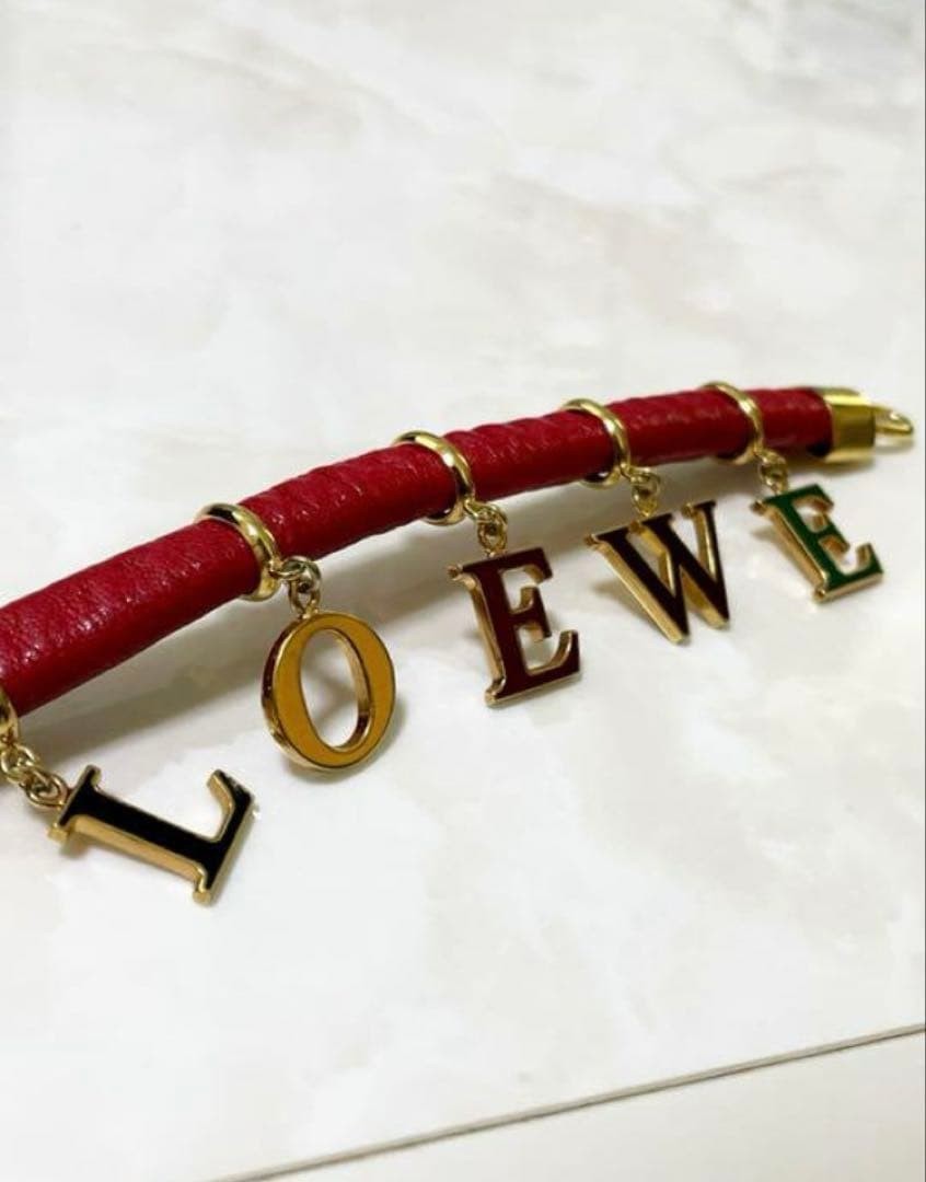 Loewe Women Accessory Loeve Bracelet Bangle Leather Red Logo Limited Edition VHT