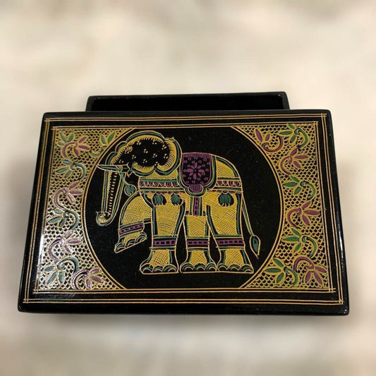 Thai Lacquerware Small Item Box Elephant Asian Decor