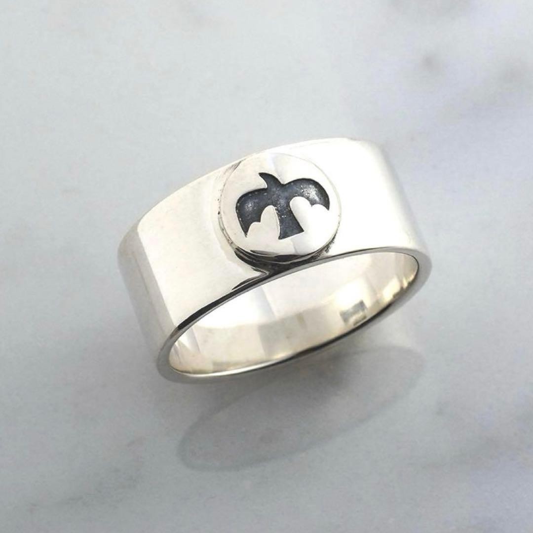 Sterling Silver 925 Ingot Thunderbird Flat Ring, US Size 10