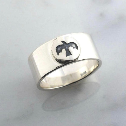 Sterling Silver 925 Ingot Thunderbird Flat Ring, US Size 10
