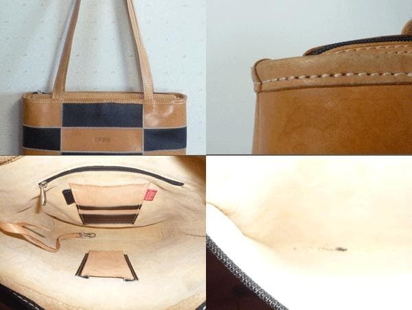 BREE Patchwork Shoulder Tote Bag Purse Leather Brown x BLK USED Good Condition