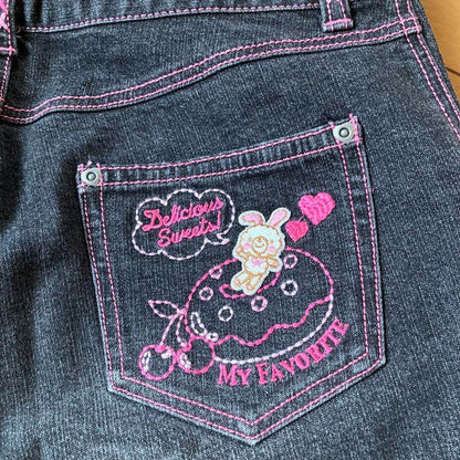 Mezzo Piano m424 Kids Denim Pants Retro Embroidered Cute Used