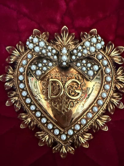 Dolce & Gabbana Devotion Shoulder Bag in Red Velvet Heart Logo Bijou Women's